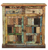 Rainbow Block Print Reclaimed Boat Wood 2 Door Sideboard Cabinet